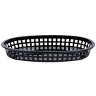 10 3/4 inch x 7 inch x 1 1/2 inch Black Oval Plastic Fast Food Basket - 12/Pack