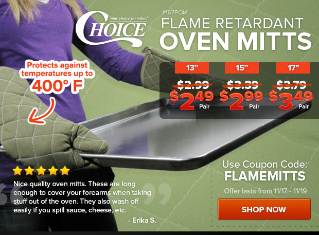 Choice Flame Retardant Oven Mitts on Sale!